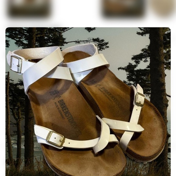 Birkenstock Women’s White Leather Cork Footbed Sandals - Picture 2 of 5